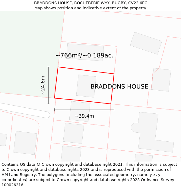 BRADDONS HOUSE, ROCHEBERIE WAY, RUGBY, CV22 6EG: Plot and title map