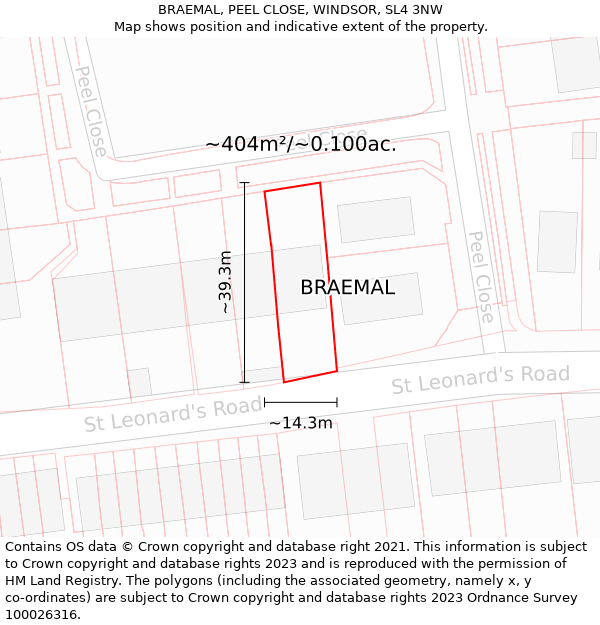 BRAEMAL, PEEL CLOSE, WINDSOR, SL4 3NW: Plot and title map
