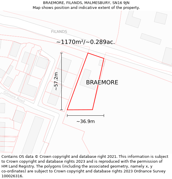 BRAEMORE, FILANDS, MALMESBURY, SN16 9JN: Plot and title map