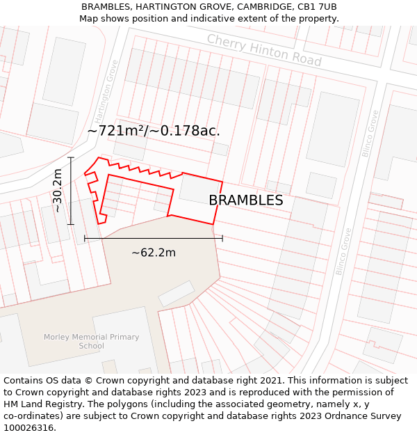 BRAMBLES, HARTINGTON GROVE, CAMBRIDGE, CB1 7UB: Plot and title map