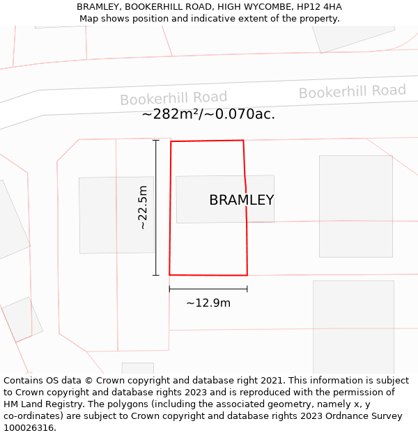 BRAMLEY, BOOKERHILL ROAD, HIGH WYCOMBE, HP12 4HA: Plot and title map