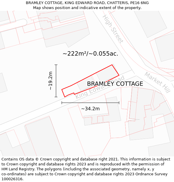 BRAMLEY COTTAGE, KING EDWARD ROAD, CHATTERIS, PE16 6NG: Plot and title map