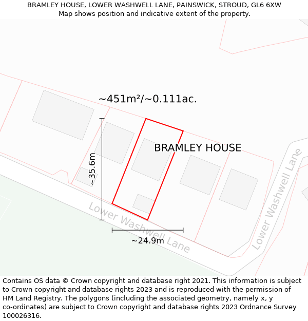 BRAMLEY HOUSE, LOWER WASHWELL LANE, PAINSWICK, STROUD, GL6 6XW: Plot and title map