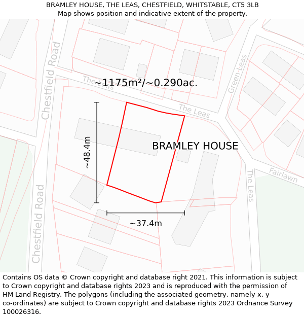 BRAMLEY HOUSE, THE LEAS, CHESTFIELD, WHITSTABLE, CT5 3LB: Plot and title map