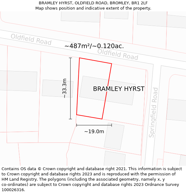 BRAMLEY HYRST, OLDFIELD ROAD, BROMLEY, BR1 2LF: Plot and title map