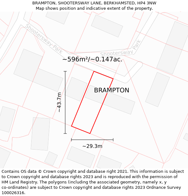 BRAMPTON, SHOOTERSWAY LANE, BERKHAMSTED, HP4 3NW: Plot and title map