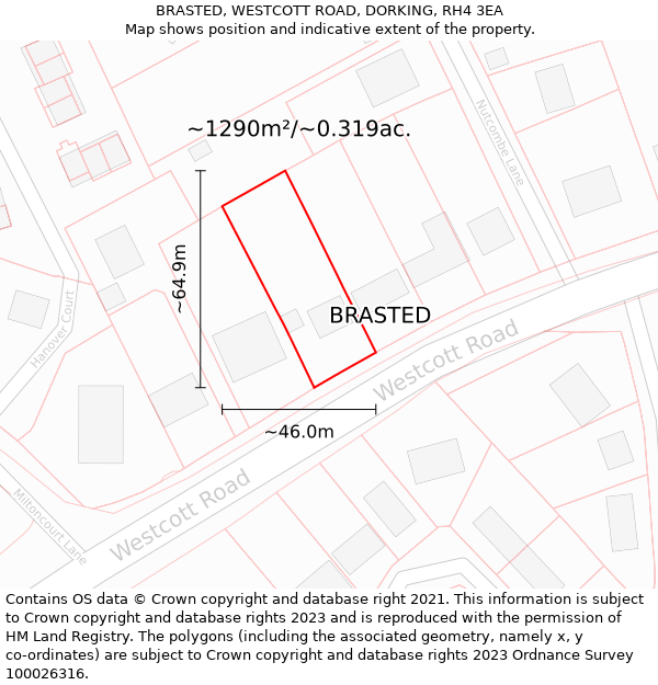 BRASTED, WESTCOTT ROAD, DORKING, RH4 3EA: Plot and title map