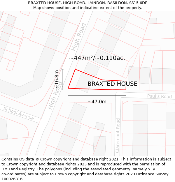 BRAXTED HOUSE, HIGH ROAD, LAINDON, BASILDON, SS15 6DE: Plot and title map