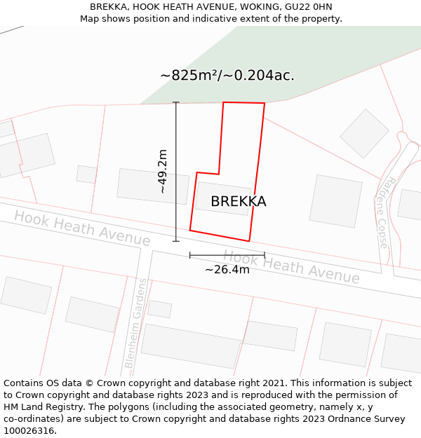 BREKKA, HOOK HEATH AVENUE, WOKING, GU22 0HN: Plot and title map