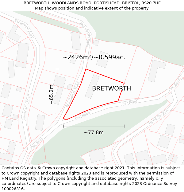 BRETWORTH, WOODLANDS ROAD, PORTISHEAD, BRISTOL, BS20 7HE: Plot and title map