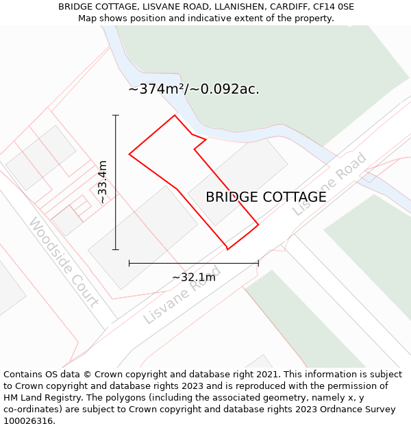 BRIDGE COTTAGE, LISVANE ROAD, LLANISHEN, CARDIFF, CF14 0SE: Plot and title map