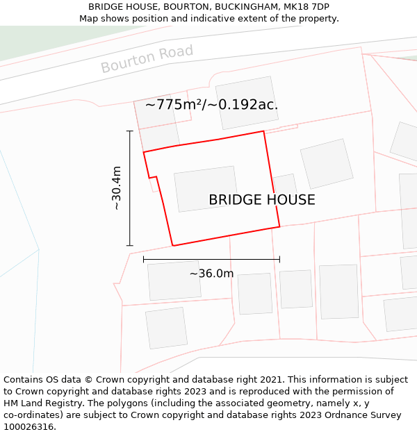 BRIDGE HOUSE, BOURTON, BUCKINGHAM, MK18 7DP: Plot and title map