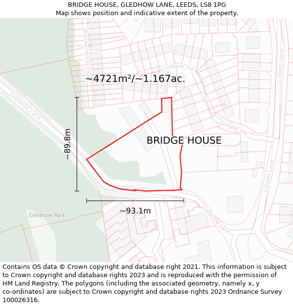 BRIDGE HOUSE, GLEDHOW LANE, LEEDS, LS8 1PG: Plot and title map