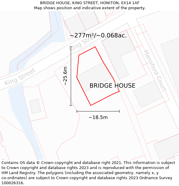 BRIDGE HOUSE, KING STREET, HONITON, EX14 1AF: Plot and title map