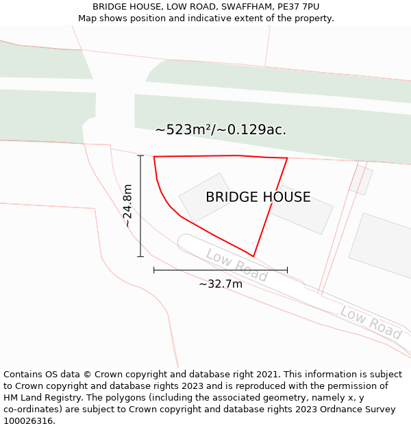 BRIDGE HOUSE, LOW ROAD, SWAFFHAM, PE37 7PU: Plot and title map