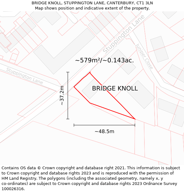 BRIDGE KNOLL, STUPPINGTON LANE, CANTERBURY, CT1 3LN: Plot and title map