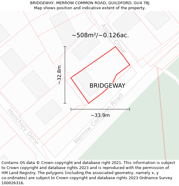 BRIDGEWAY, MERROW COMMON ROAD, GUILDFORD, GU4 7BJ: Plot and title map