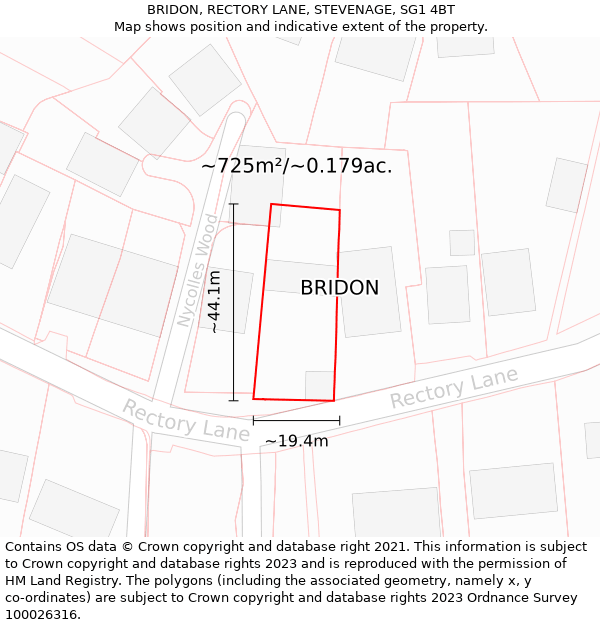 BRIDON, RECTORY LANE, STEVENAGE, SG1 4BT: Plot and title map