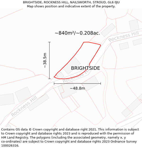 BRIGHTSIDE, ROCKNESS HILL, NAILSWORTH, STROUD, GL6 0JU: Plot and title map