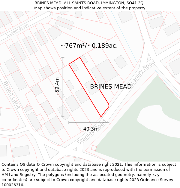 BRINES MEAD, ALL SAINTS ROAD, LYMINGTON, SO41 3QL: Plot and title map