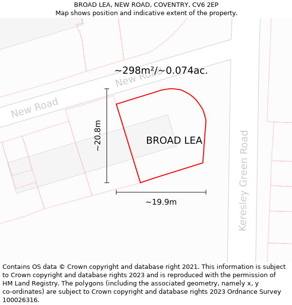 BROAD LEA, NEW ROAD, COVENTRY, CV6 2EP: Plot and title map