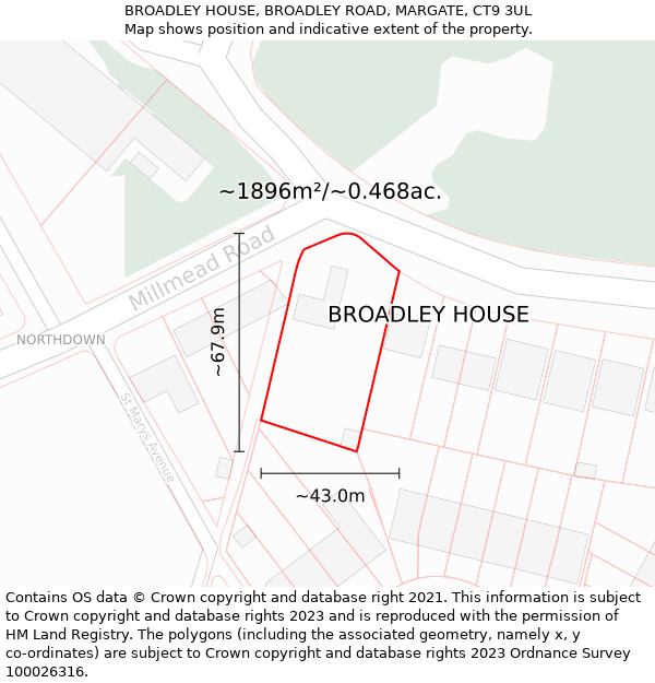 BROADLEY HOUSE, BROADLEY ROAD, MARGATE, CT9 3UL: Plot and title map