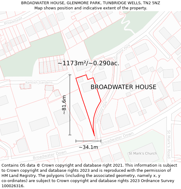 BROADWATER HOUSE, GLENMORE PARK, TUNBRIDGE WELLS, TN2 5NZ: Plot and title map