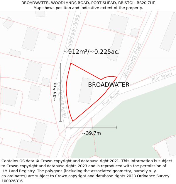 BROADWATER, WOODLANDS ROAD, PORTISHEAD, BRISTOL, BS20 7HE: Plot and title map