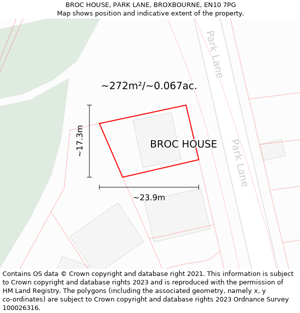 BROC HOUSE, PARK LANE, BROXBOURNE, EN10 7PG: Plot and title map