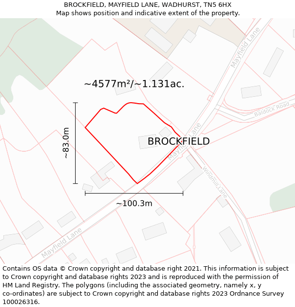 BROCKFIELD, MAYFIELD LANE, WADHURST, TN5 6HX: Plot and title map