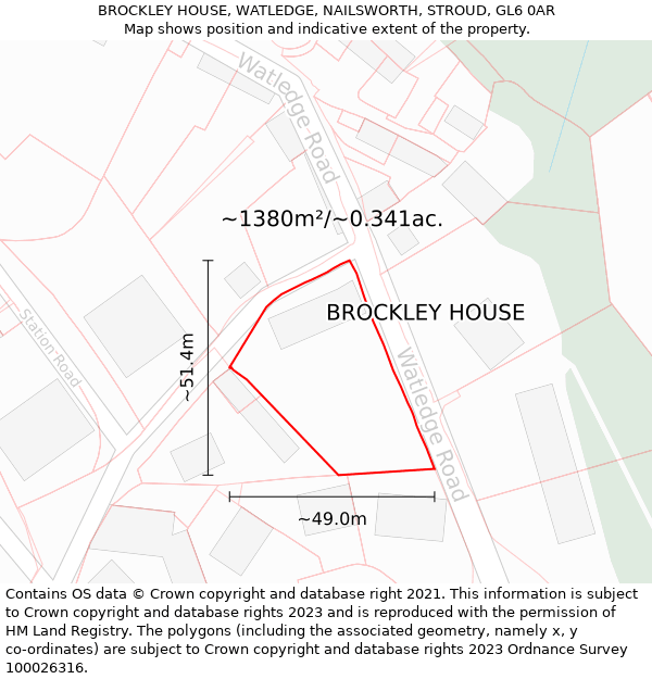 BROCKLEY HOUSE, WATLEDGE, NAILSWORTH, STROUD, GL6 0AR: Plot and title map
