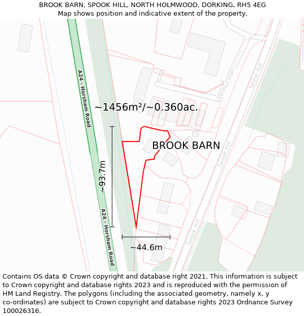 BROOK BARN, SPOOK HILL, NORTH HOLMWOOD, DORKING, RH5 4EG: Plot and title map