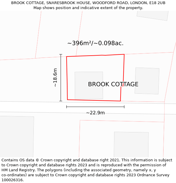 BROOK COTTAGE, SNARESBROOK HOUSE, WOODFORD ROAD, LONDON, E18 2UB: Plot and title map