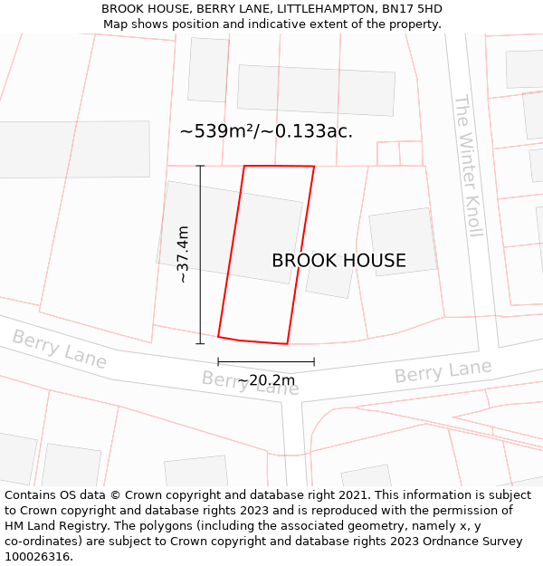 BROOK HOUSE, BERRY LANE, LITTLEHAMPTON, BN17 5HD: Plot and title map