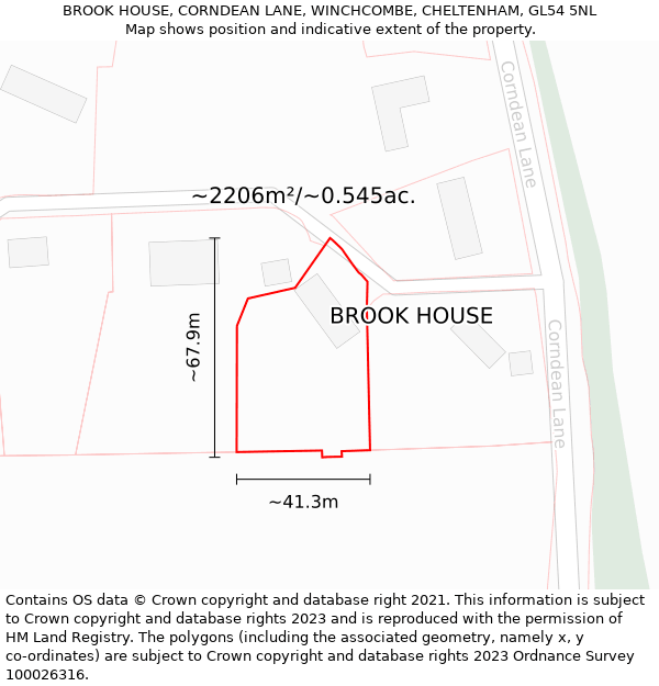 BROOK HOUSE, CORNDEAN LANE, WINCHCOMBE, CHELTENHAM, GL54 5NL: Plot and title map