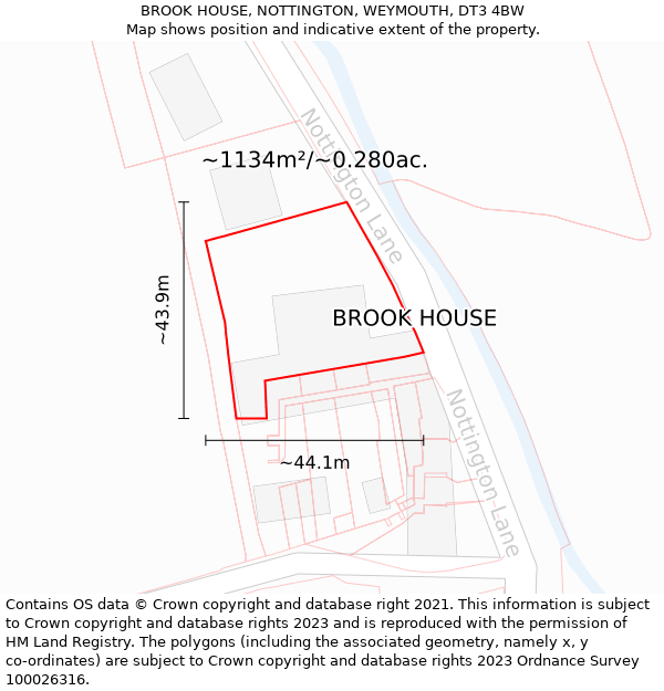 BROOK HOUSE, NOTTINGTON, WEYMOUTH, DT3 4BW: Plot and title map