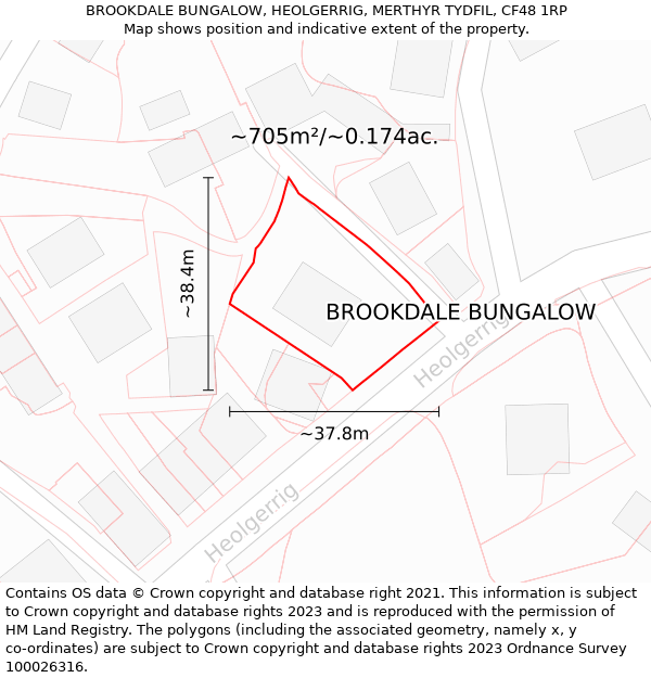 BROOKDALE BUNGALOW, HEOLGERRIG, MERTHYR TYDFIL, CF48 1RP: Plot and title map