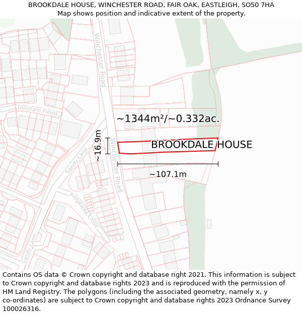 BROOKDALE HOUSE, WINCHESTER ROAD, FAIR OAK, EASTLEIGH, SO50 7HA: Plot and title map