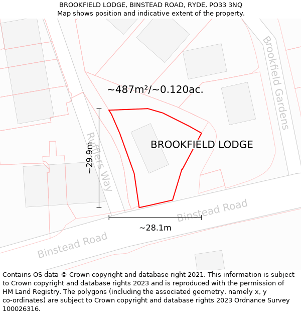 BROOKFIELD LODGE, BINSTEAD ROAD, RYDE, PO33 3NQ: Plot and title map