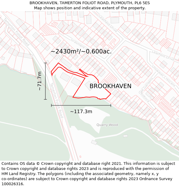 BROOKHAVEN, TAMERTON FOLIOT ROAD, PLYMOUTH, PL6 5ES: Plot and title map