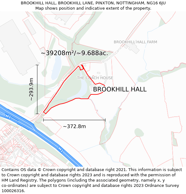 BROOKHILL HALL, BROOKHILL LANE, PINXTON, NOTTINGHAM, NG16 6JU: Plot and title map