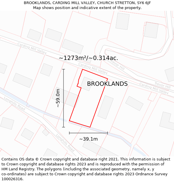 BROOKLANDS, CARDING MILL VALLEY, CHURCH STRETTON, SY6 6JF: Plot and title map