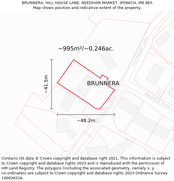 BRUNNERA, HILL HOUSE LANE, NEEDHAM MARKET, IPSWICH, IP6 8EA: Plot and title map