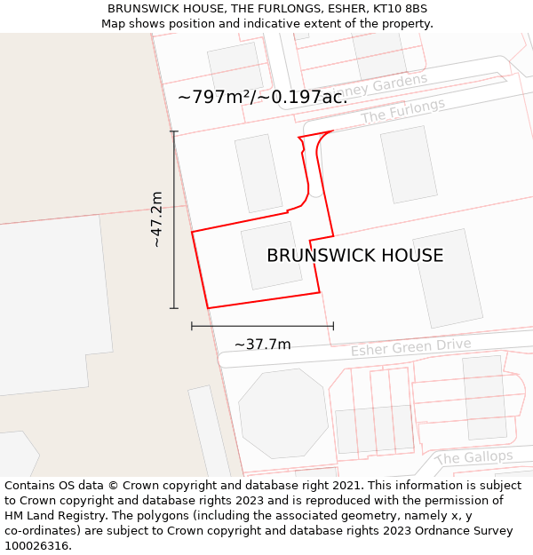 BRUNSWICK HOUSE, THE FURLONGS, ESHER, KT10 8BS: Plot and title map