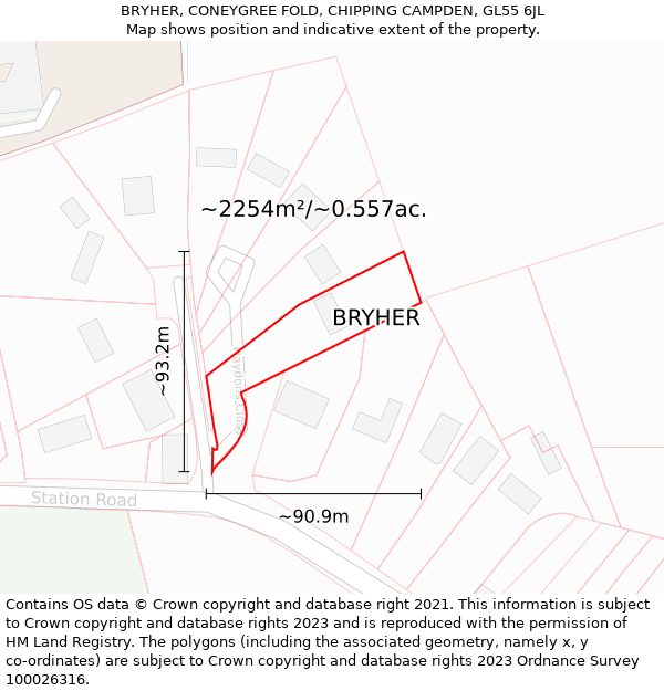 BRYHER, CONEYGREE FOLD, CHIPPING CAMPDEN, GL55 6JL: Plot and title map