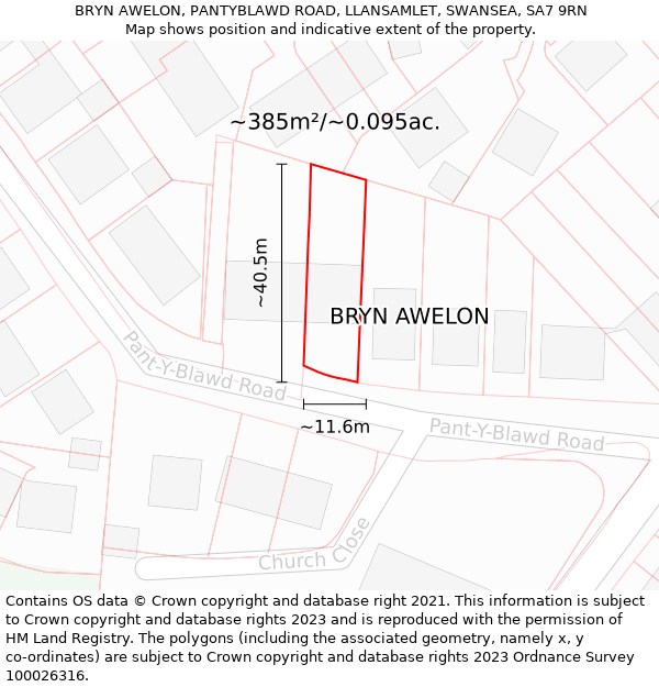 BRYN AWELON, PANTYBLAWD ROAD, LLANSAMLET, SWANSEA, SA7 9RN: Plot and title map