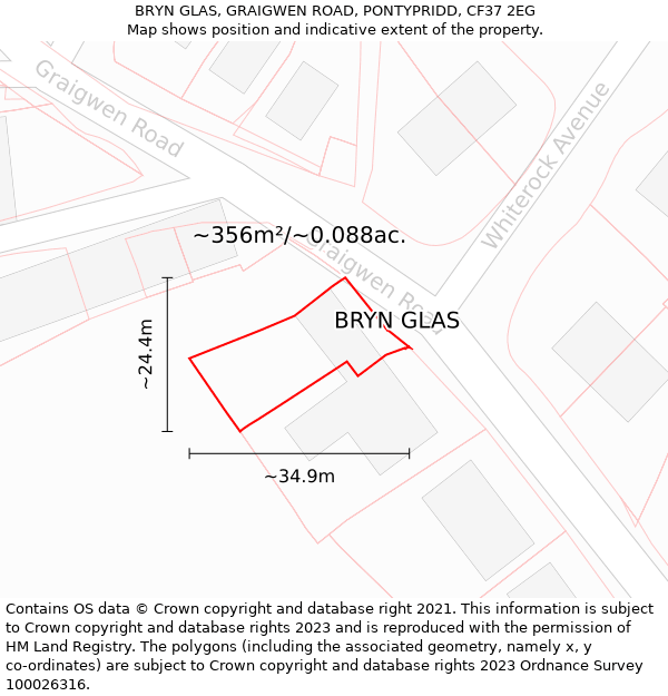 BRYN GLAS, GRAIGWEN ROAD, PONTYPRIDD, CF37 2EG: Plot and title map