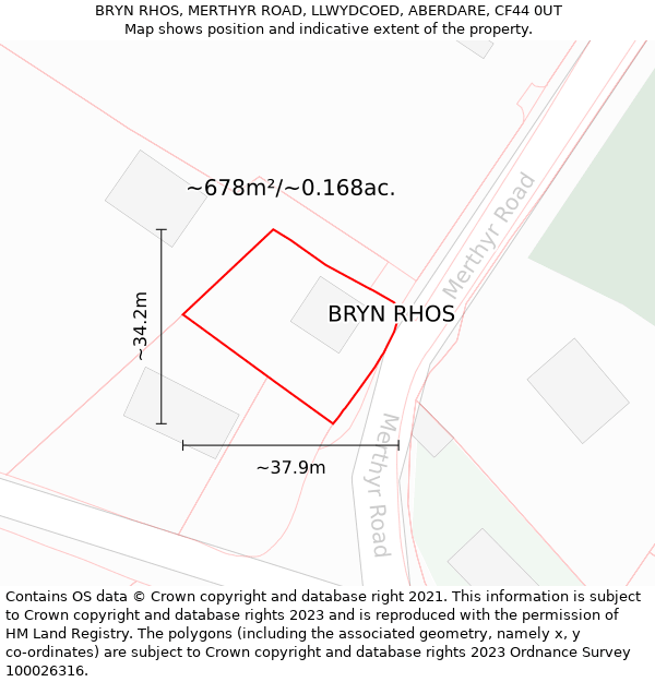 BRYN RHOS, MERTHYR ROAD, LLWYDCOED, ABERDARE, CF44 0UT: Plot and title map