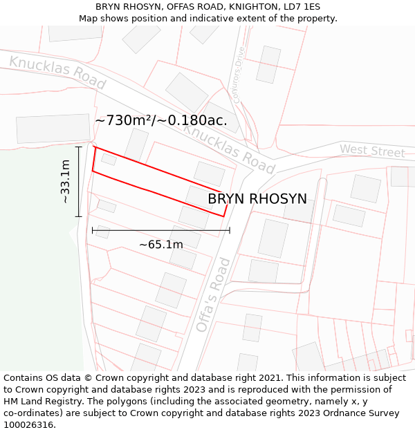 BRYN RHOSYN, OFFAS ROAD, KNIGHTON, LD7 1ES: Plot and title map