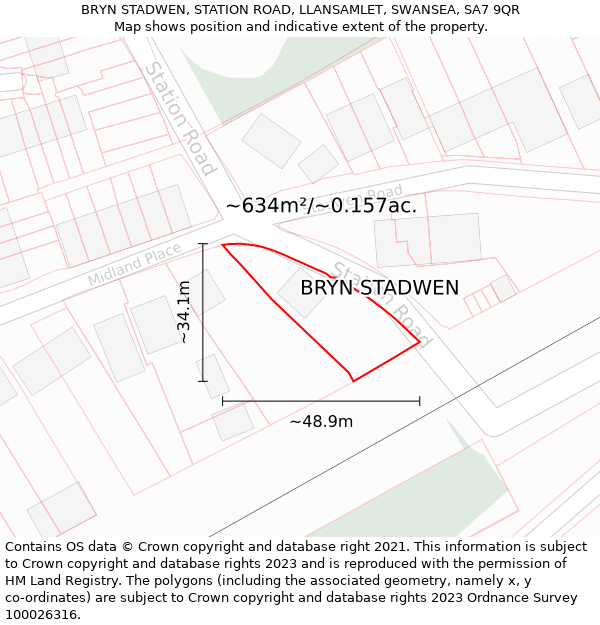 BRYN STADWEN, STATION ROAD, LLANSAMLET, SWANSEA, SA7 9QR: Plot and title map